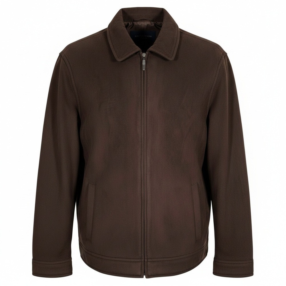 Perry Ellis Winter Jacket Men's‎ Large Brown Faux Suede Faux Fur Lining Full Zip